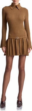 Avec Les Filles Drop Waist Pleated Sweater Dress