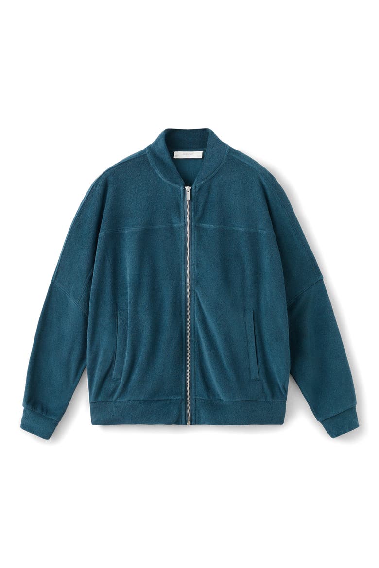 Cotton Blend Terry Bomber Jacket, Alternate, color, BLUE