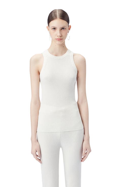 Ribbed Cotton Silk Cashmere Blend Tank Top