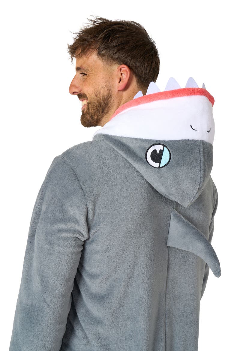 Shark Hooded Fleece Costume Jumpsuit, Alternate, color, GREY