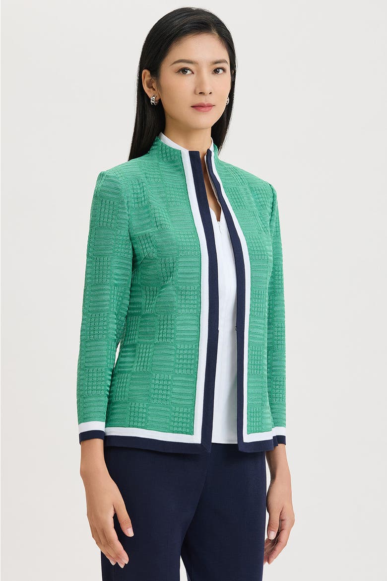 Heritage Contrast Trim Knit Jacket, Alternate, color, Kelly Green/Indigo/Ivory