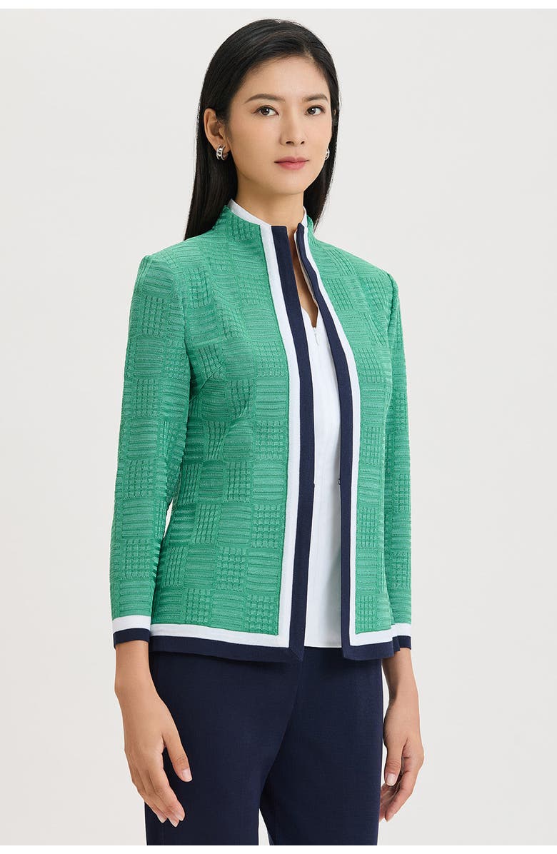 Ming Wang Heritage Contrast Trim Knit Jacket, Alternate, color, Kelly Green/Indigo/Ivory
