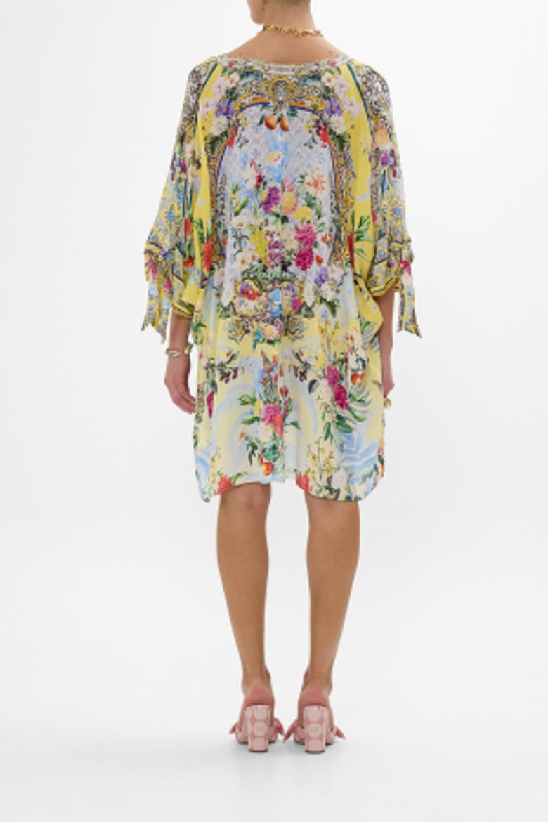Tie Sleeve Short V Neck Kaftan Flor Fantastica, Alternate, color, Flor Fantastica