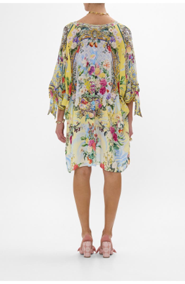 Camilla Tie Sleeve Short V Neck Kaftan Flor Fantastica, Alternate, color, Flor Fantastica