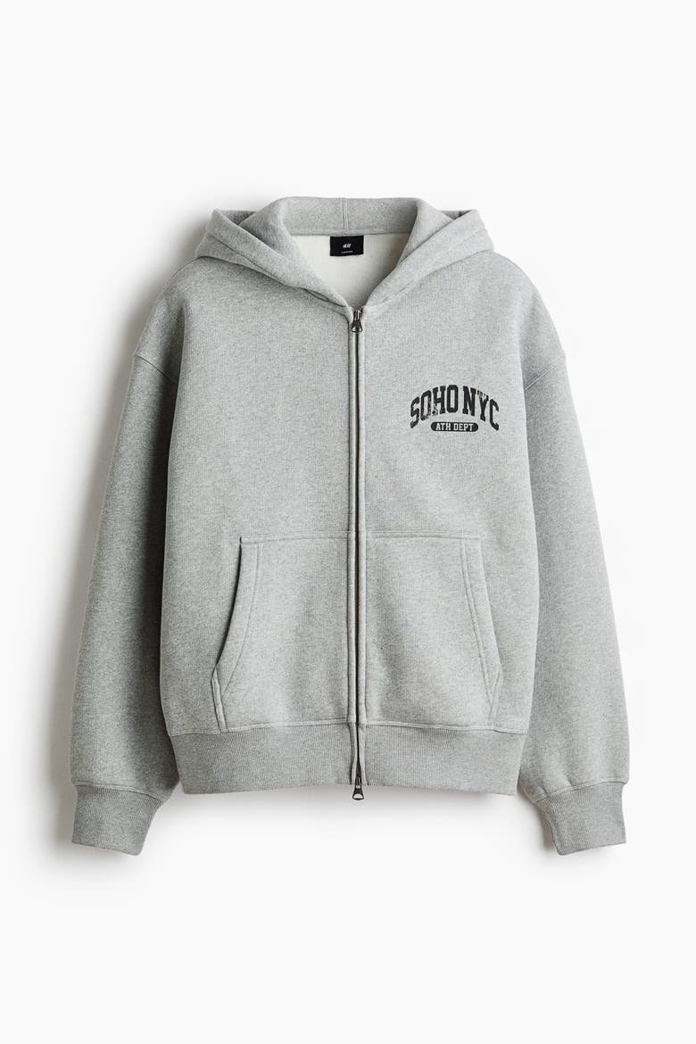 Oversized Fit Printed Zip-through Hoodie, Alternate, color, Gray melange/SoHo NYC
