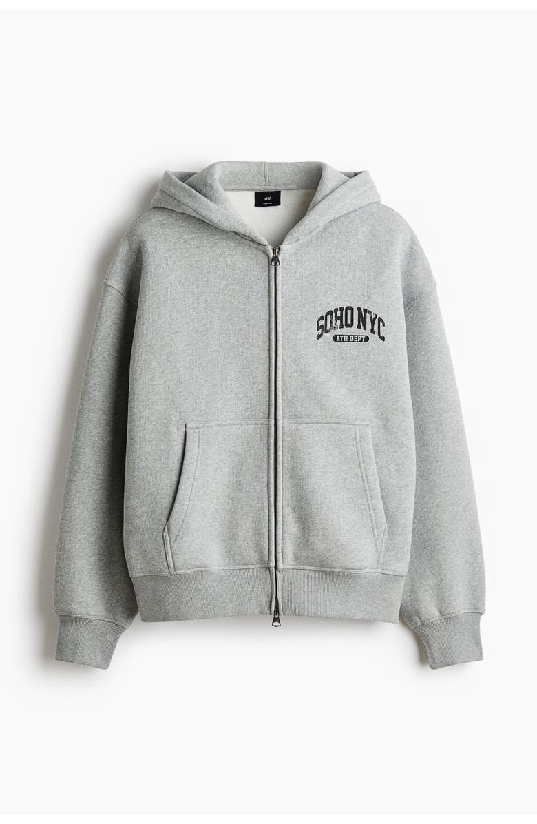 H&M Oversized printed hooded jacket, Alternate, color, Gray Melange/Soho Nyc