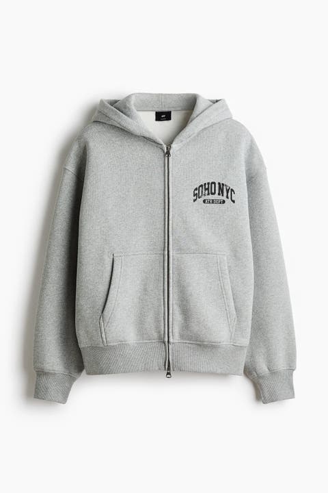 Oversized Fit Printed Zip-through Hoodie