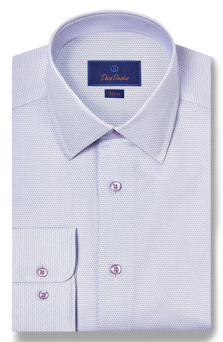 David Donahue Slim Fit Micro Print Cotton Dress Shirt, Main, color, White/ Purple