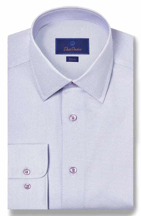 David Donahue Slim Fit Micro Print Cotton Dress Shirt