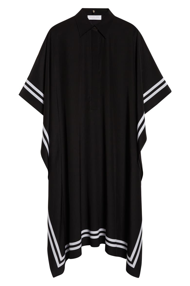 Stripe Border Silk Caftan Shirtdress, Alternate, color, BLACK/ OPTIC WHITE