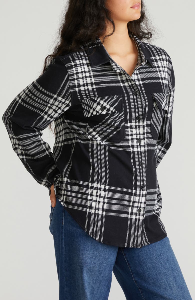 Universal Standard Maine Flannel Button-Up Shirt, Alternate, color, Highland Black Plaid