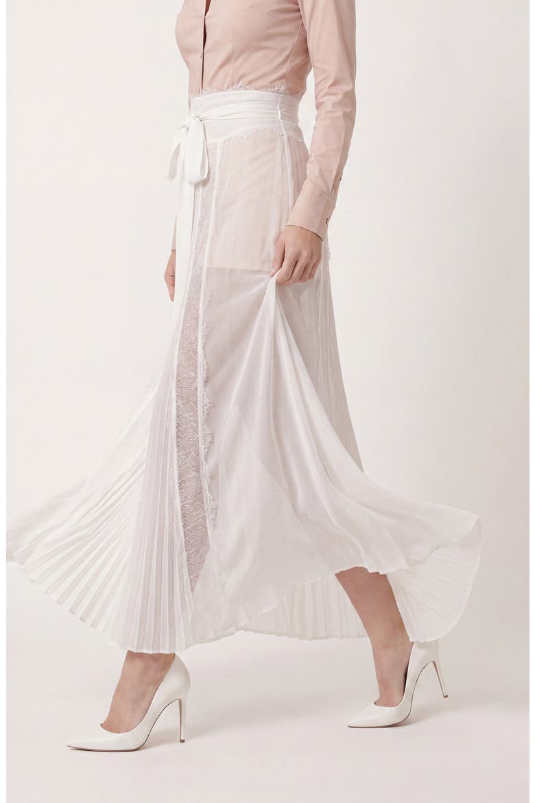 Sheer Lace Panel Pleated Maxi Skirt, Alternate, color, Ivory
