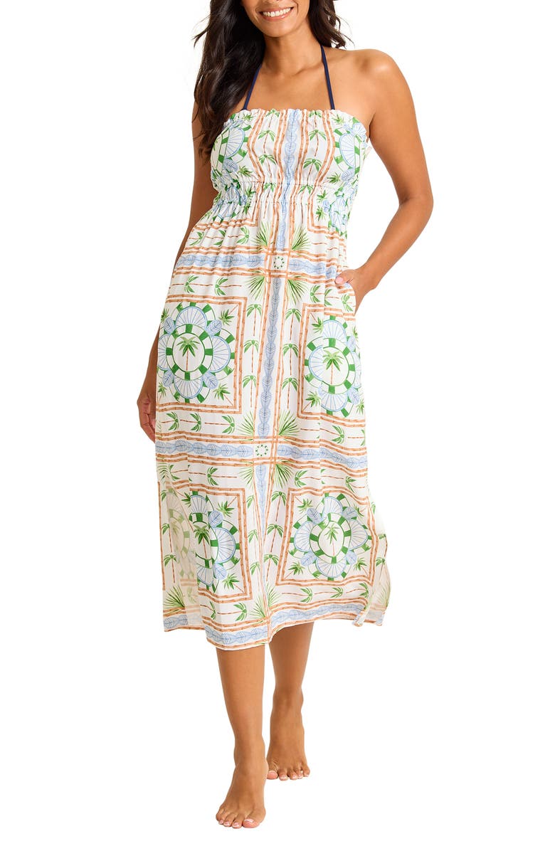 Tommy Bahama Poolside Palms Strapless Cover-Up Dress, Main, color, White