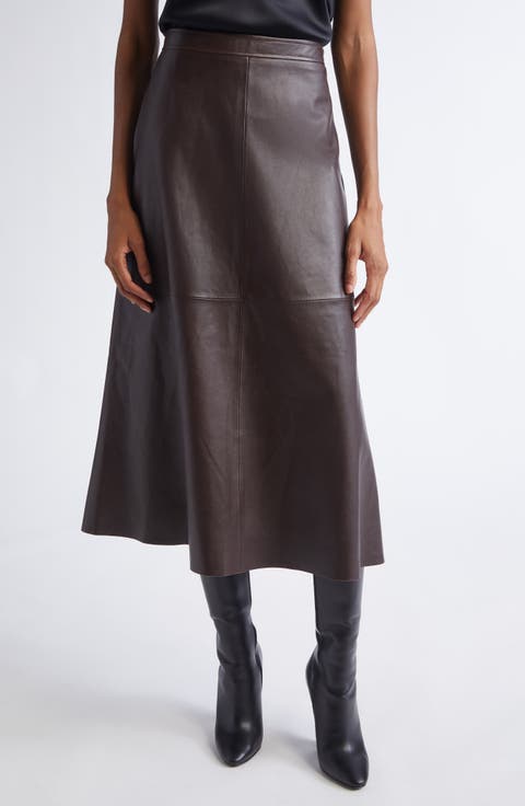 Soft Luxe Napa Leather A-Line Midi Skirt