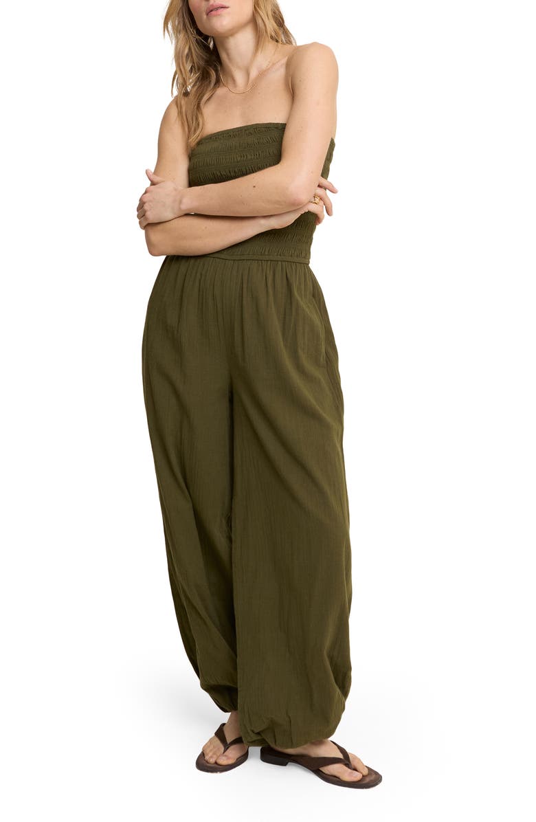 Nobody's Child Carly Strapless Cotton Jumpsuit, Main, color, Green
