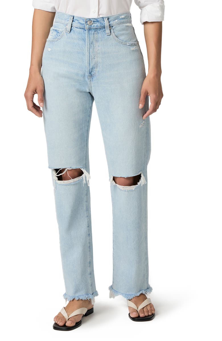 PAIGE Sawyer Ripped High Waist Straight Leg Jeans, Main, color, Flowers Dest W/ Thorn Hem