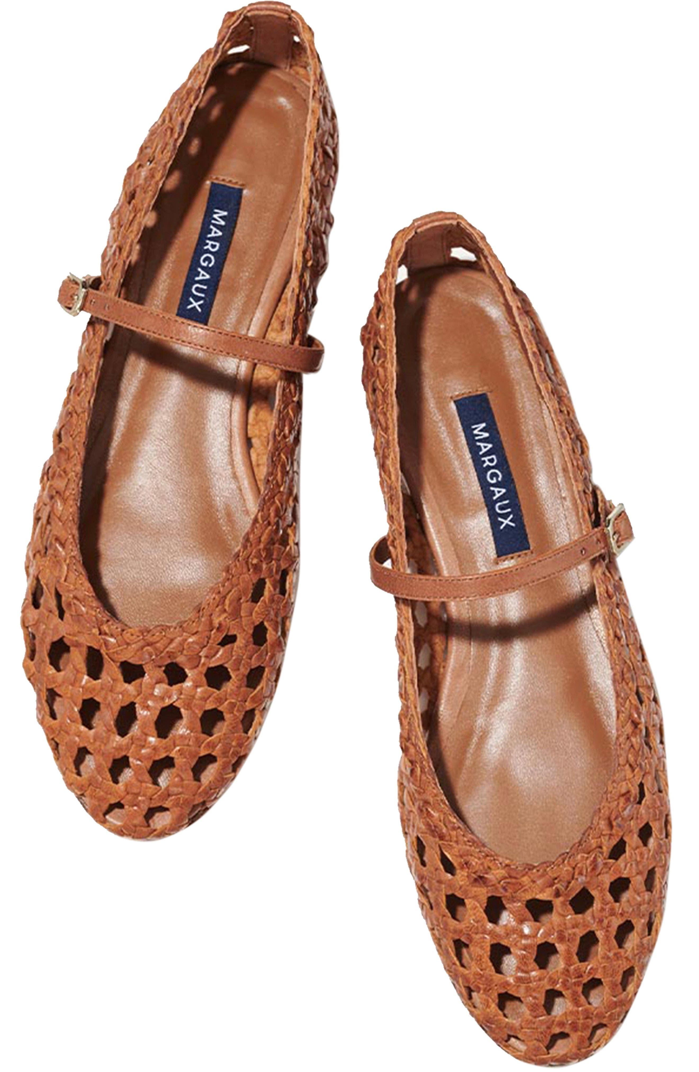 MARGAUX The Woven Demi Jane Flat, Alternate, color, Saddle Leather