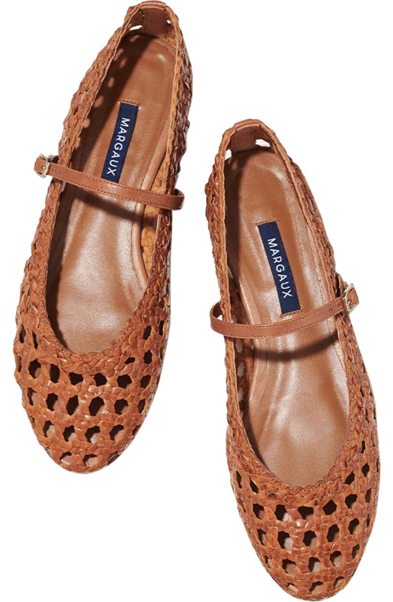 MARGAUX The Woven Demi Jane Flat, Alternate, color, Saddle Leather