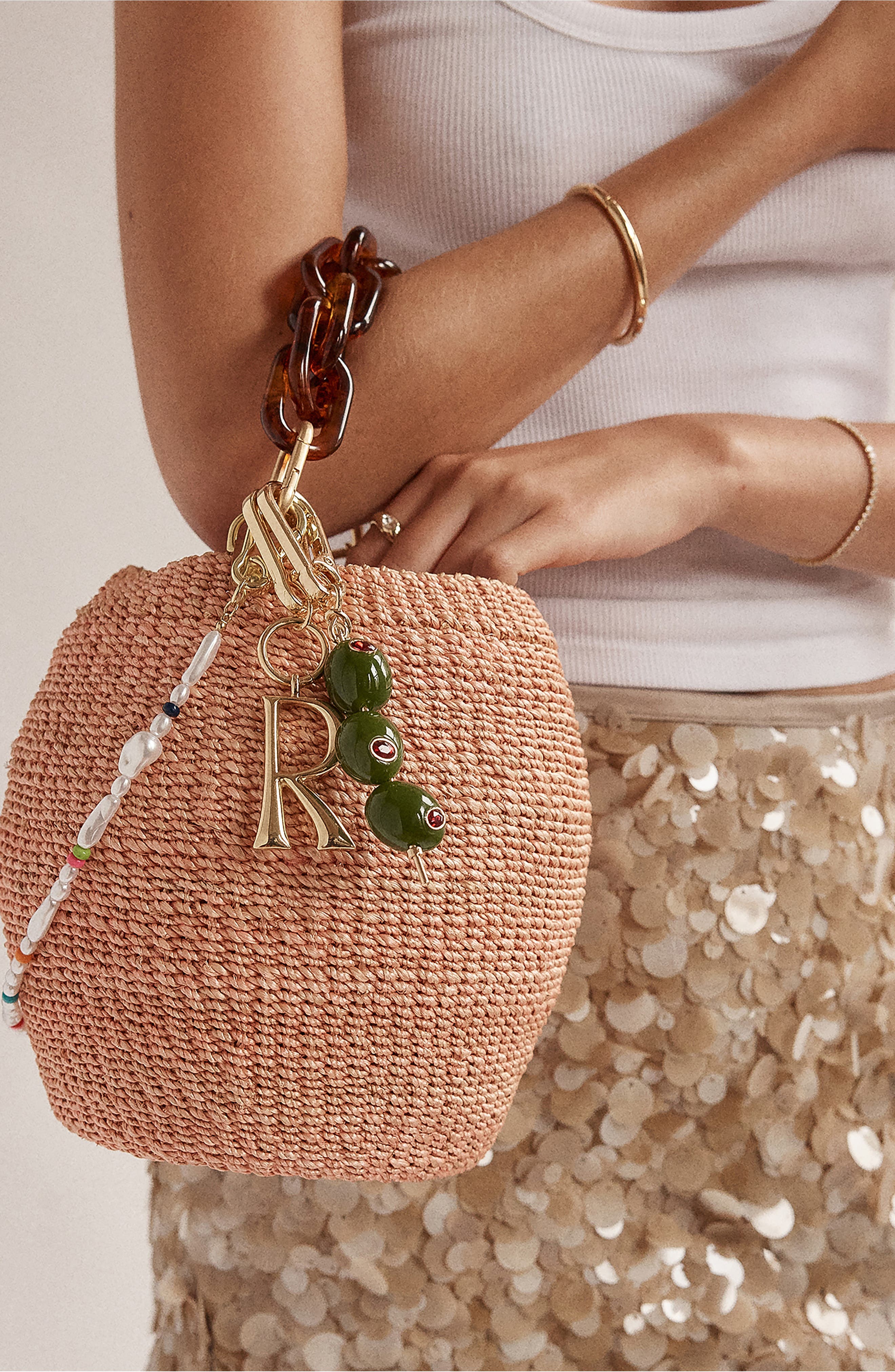 BaubleBar Briny Baby Olive Bag Charm, Alternate, color, 