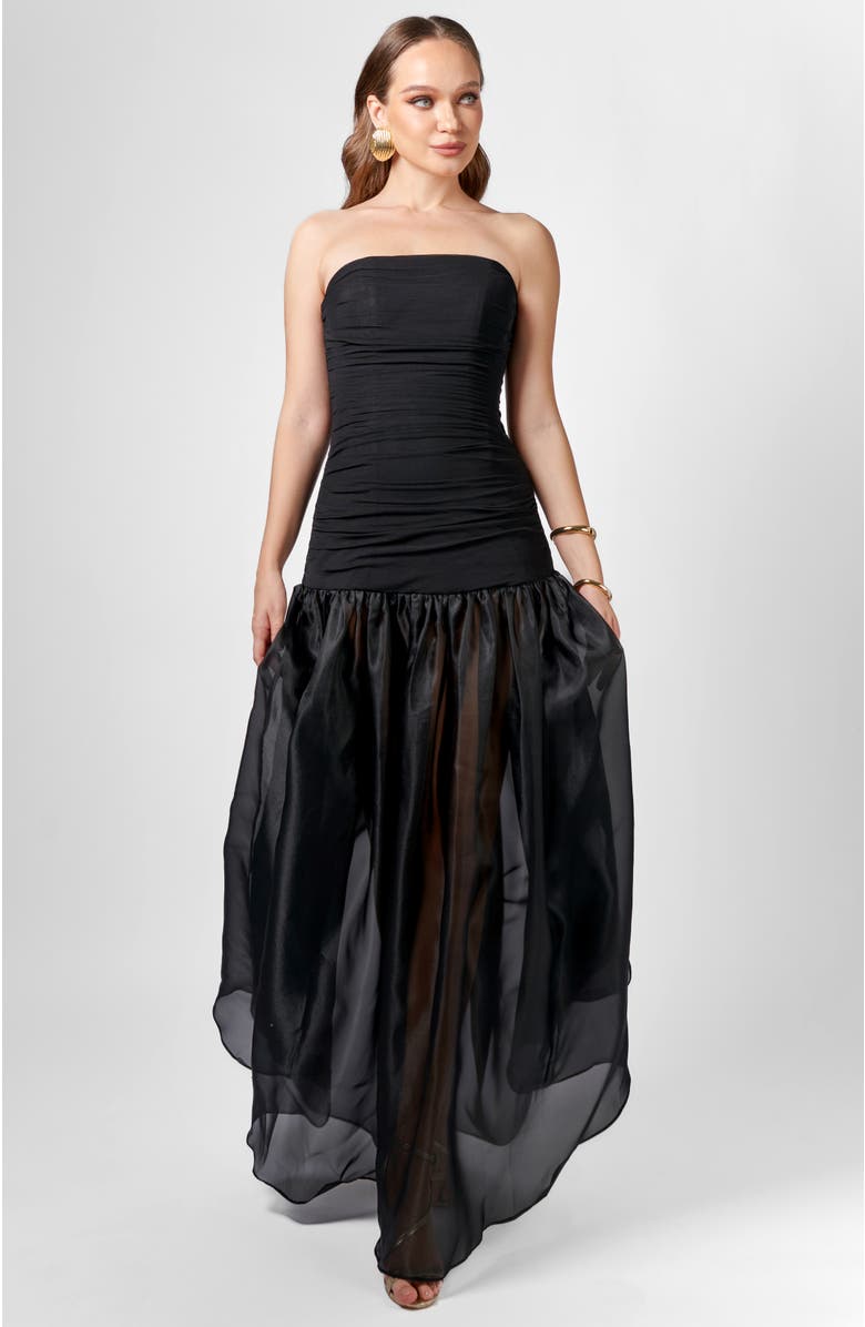 Bariano Haisley Strapless Sheer Skirt Maxi, Alternate, color, Black