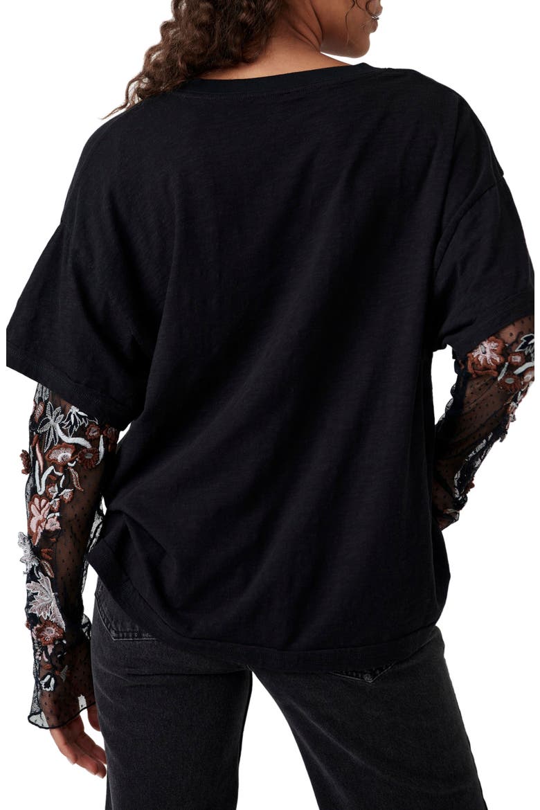 Gardener Embroidered Long Sleeve Top, Alternate, color, BLACK