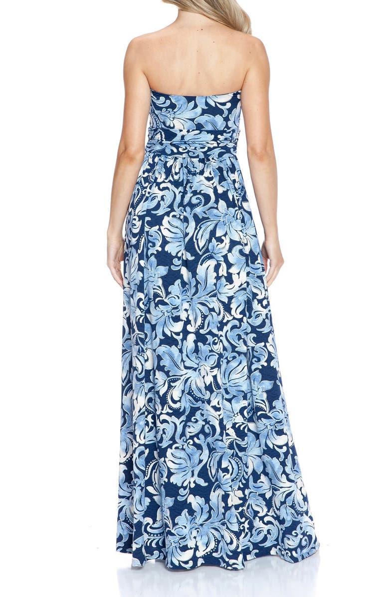 O.L. Printed Strapless Dress, Alternate, color, Blue Multi