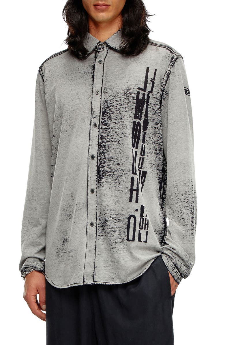 DIESEL<sup>®</sup> Burnout Knit Button-Up Shirt, Main, color,