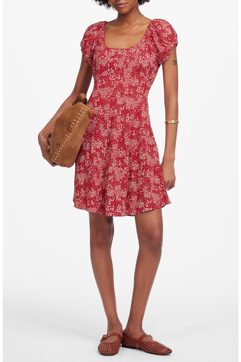 Floral Ruched Scoop Neck Minidress, Main, color, HARPER FLORAL RED WHITE