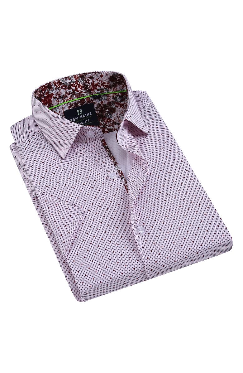 TOM BAINE Slim Fit Performance Short Sleeve Button-Up Shirt, Alternate, color, Light Pink White