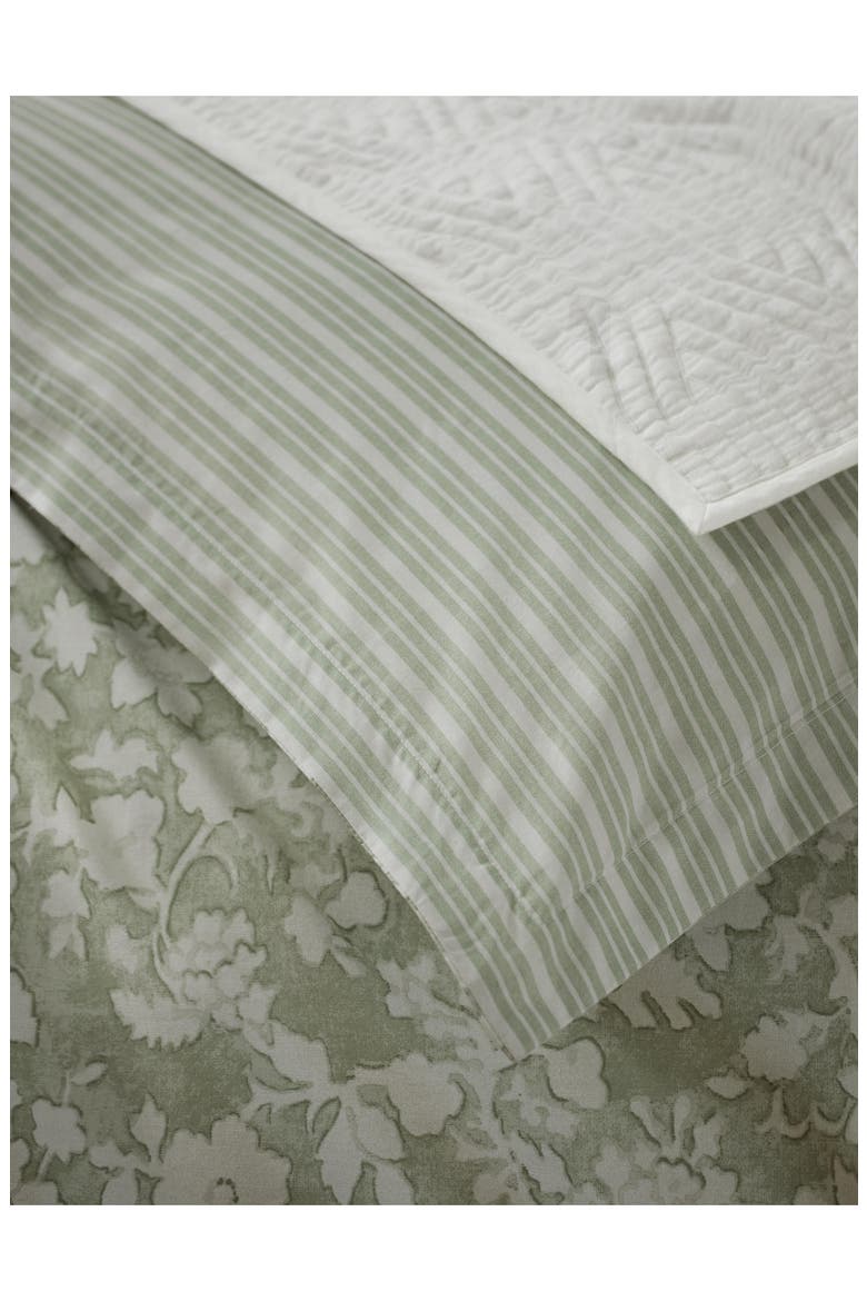 Heather Floral & Stripe Reversible Cotton Comforter & Sham Set, Alternate, color, GREEN