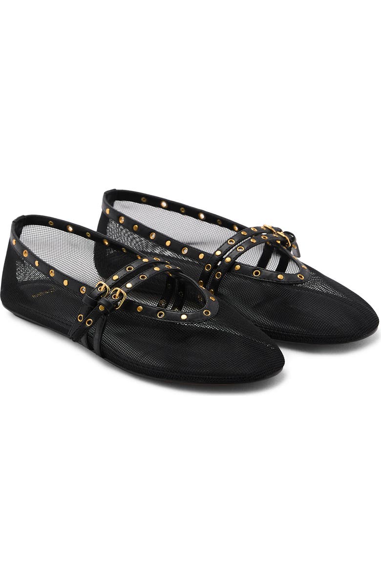 MANGO Studded Buckle Strap Mesh Ballet Flat, Main, color,