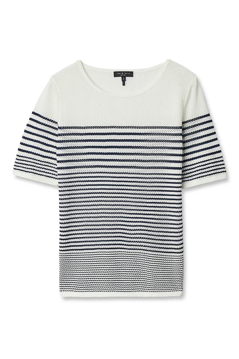 Daisy Stripe Short Sleeve Cotton Blend Sweater, Alternate, color, WHITE