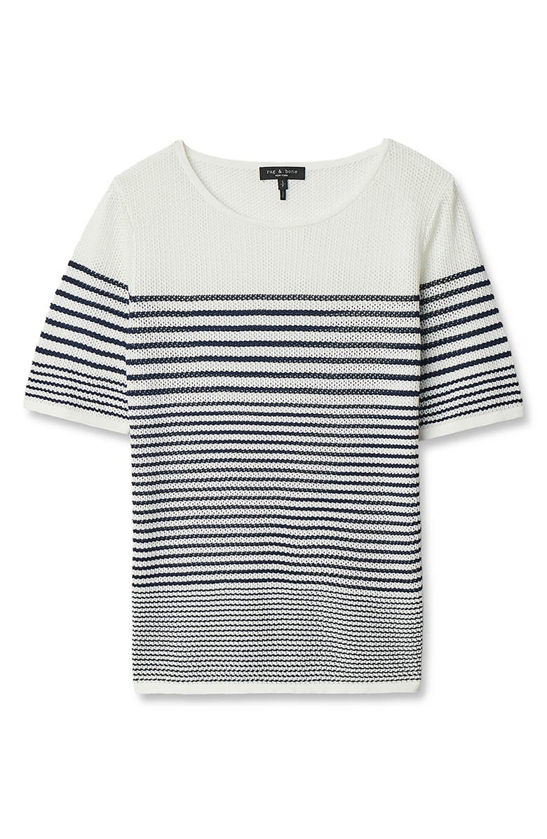 rag & bone Daisy Stripe Short Sleeve Cotton Blend Sweater, Alternate, color, White