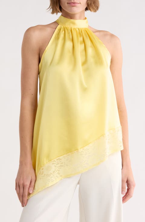 Satin Lace Asymmetrical Halter Top