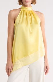 Renee C Satin Lace Asymmetrical Halter Top