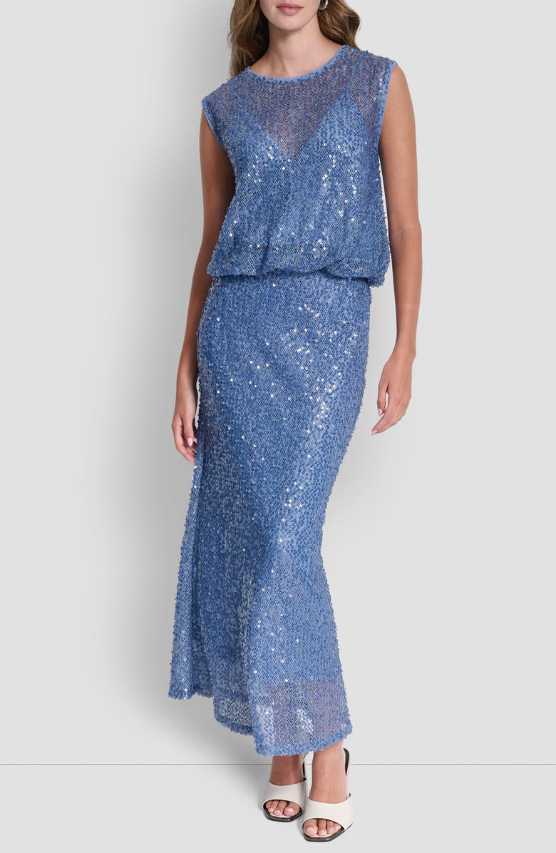 DKNY Bubble Hem Sequin Sleeveless Knit Top, Alternate, color, Liberty Sky