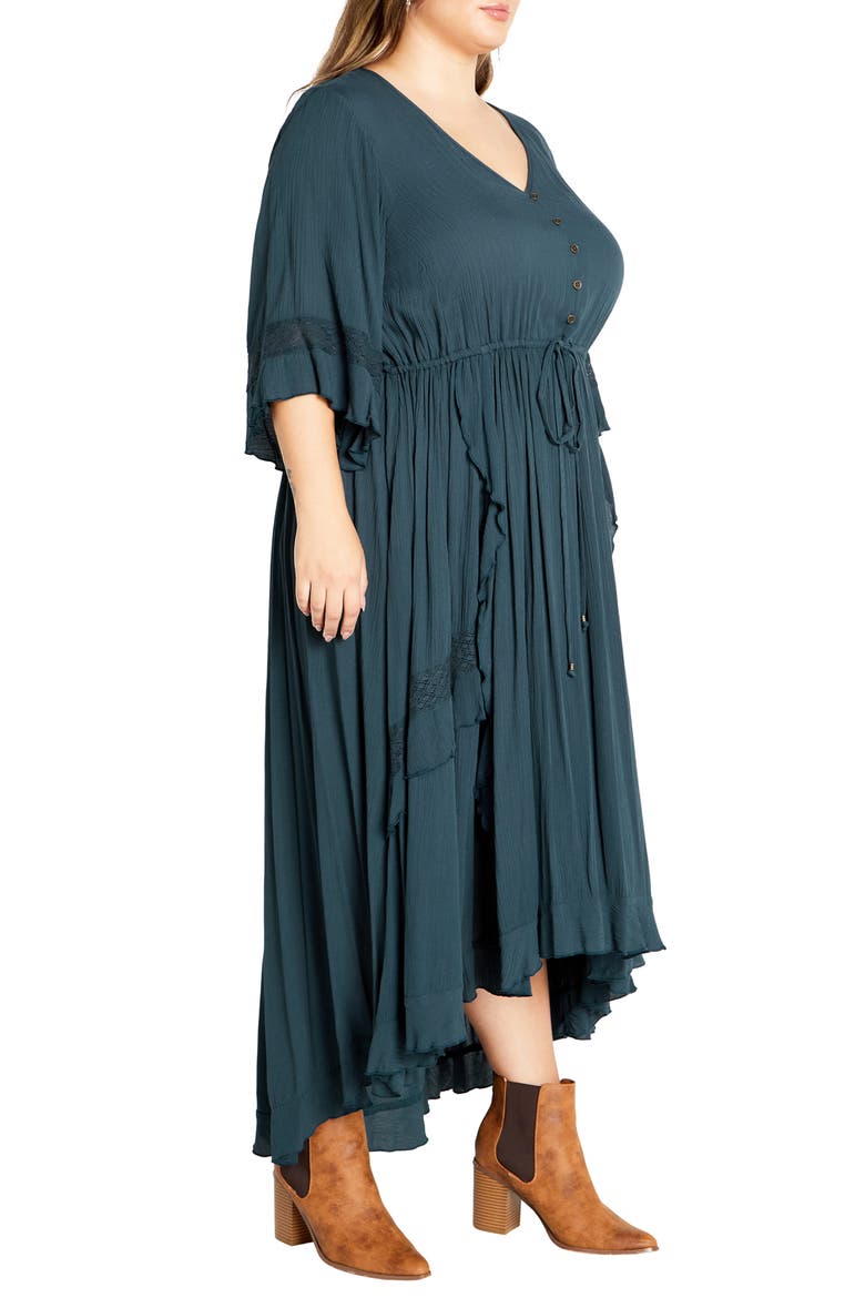 Rosie Lace Trim High-Low Maxi Dress, Alternate, color, TEAL