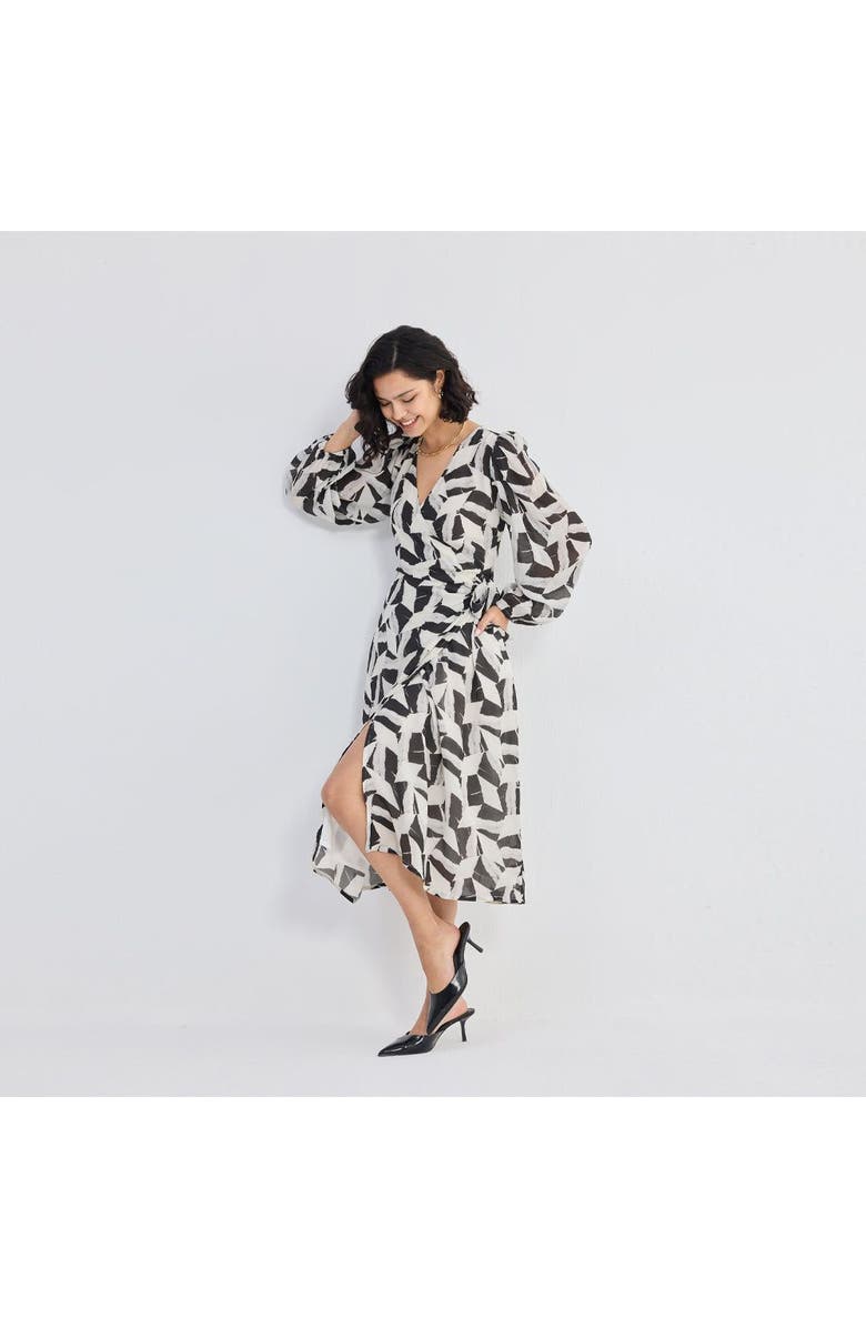 Reistor Womens Midi Wrap Dress in Abstract Mosaic X Large, Alternate, color, Noir Shadows