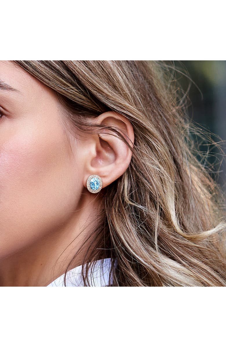 DELMAR Sky Blue Topaz & White Topaz Ring & Stud Earrings Set, Alternate, color, Blue