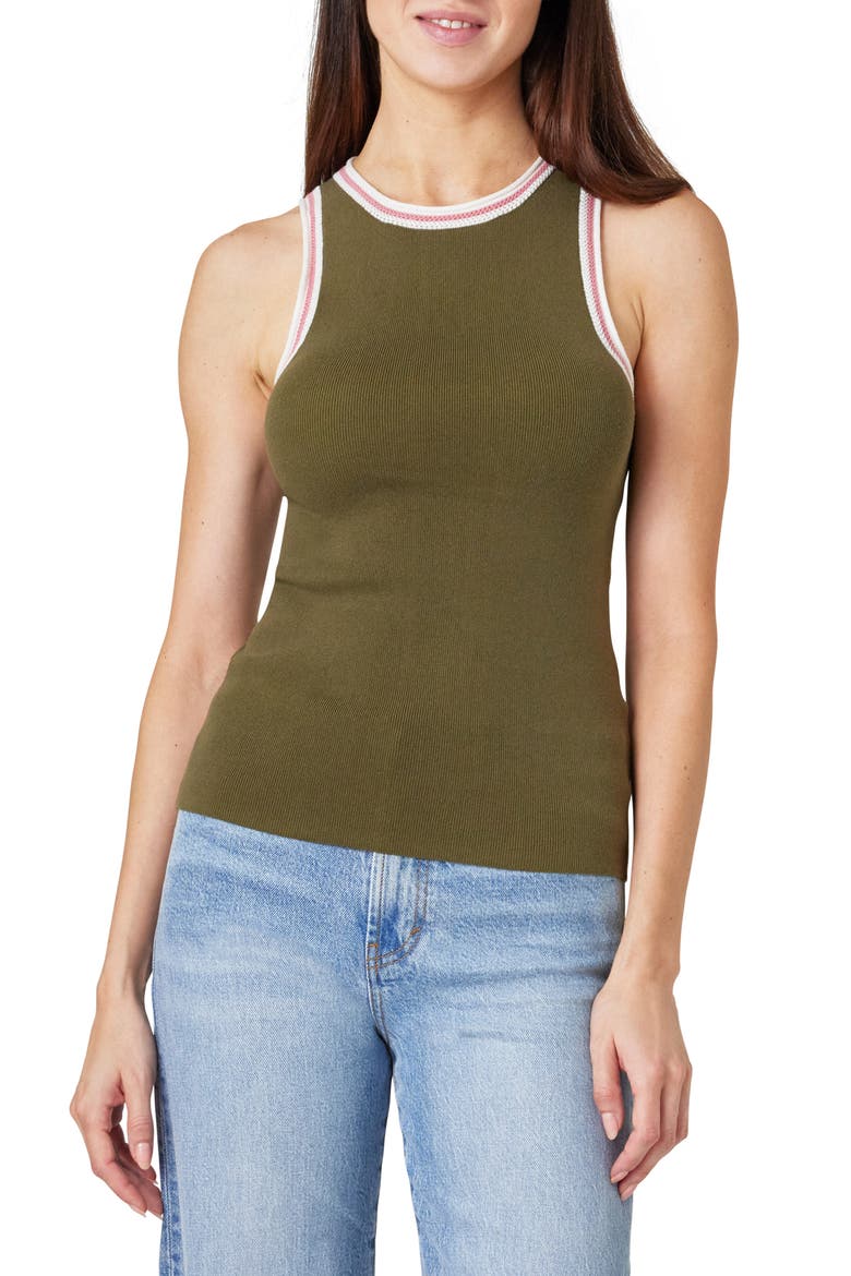 Crochet Trim Cotton Blend Sweater Tank, Main, color, FIR GREEN