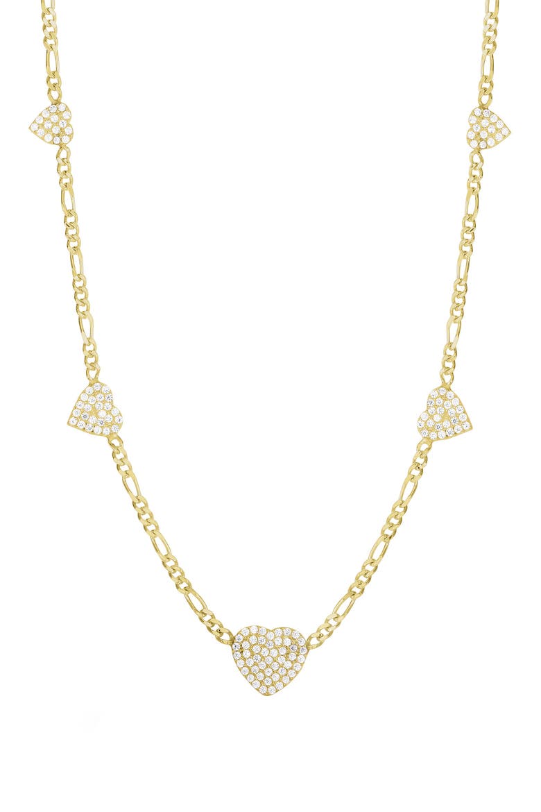 Sterling Silver & CZ Heart Station Necklace, Main, color, GOLD