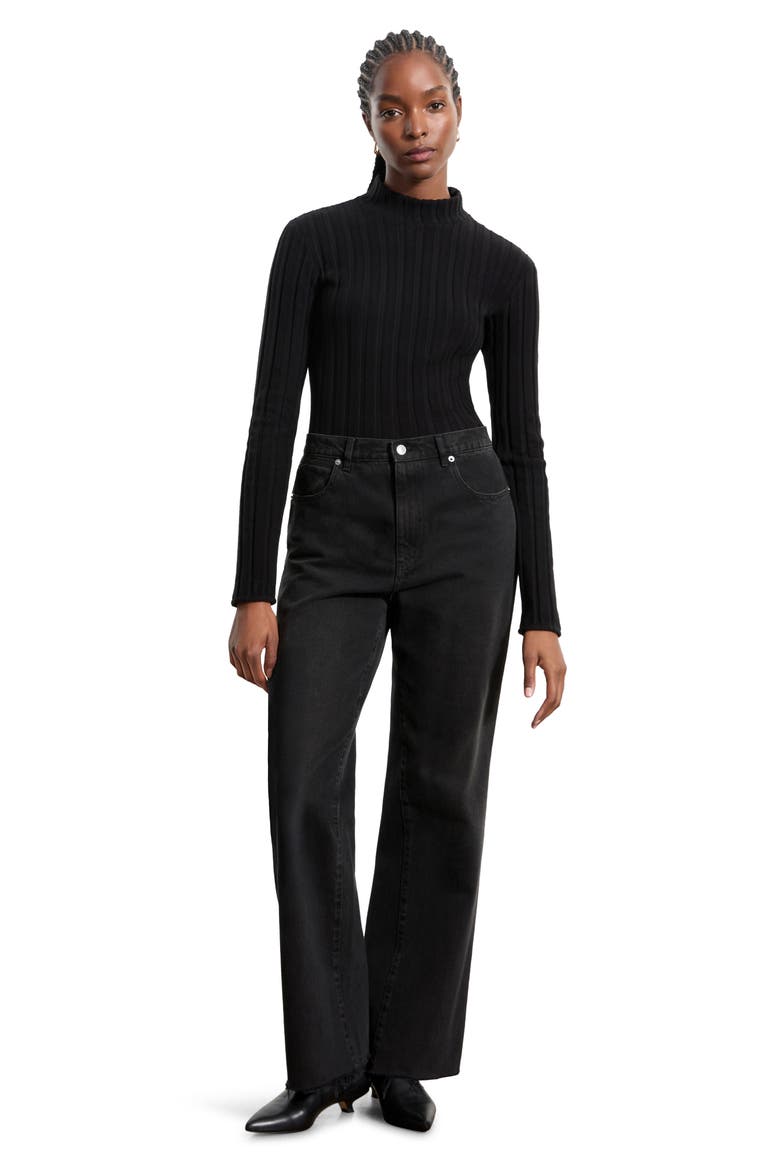 Samia Mock Neck Rib Sweater, Alternate, color, BLACK
