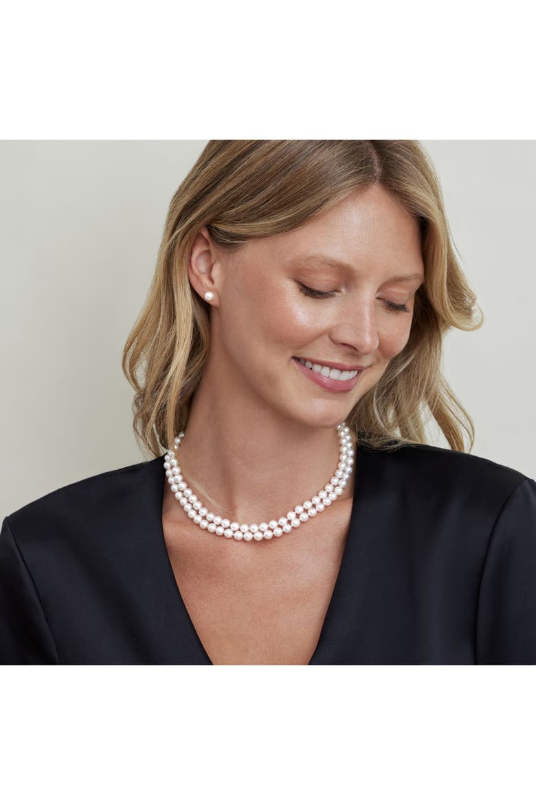 Japanese Akoya White Pearl Double Strand Necklace, Alternate, color, White Gold Clasp