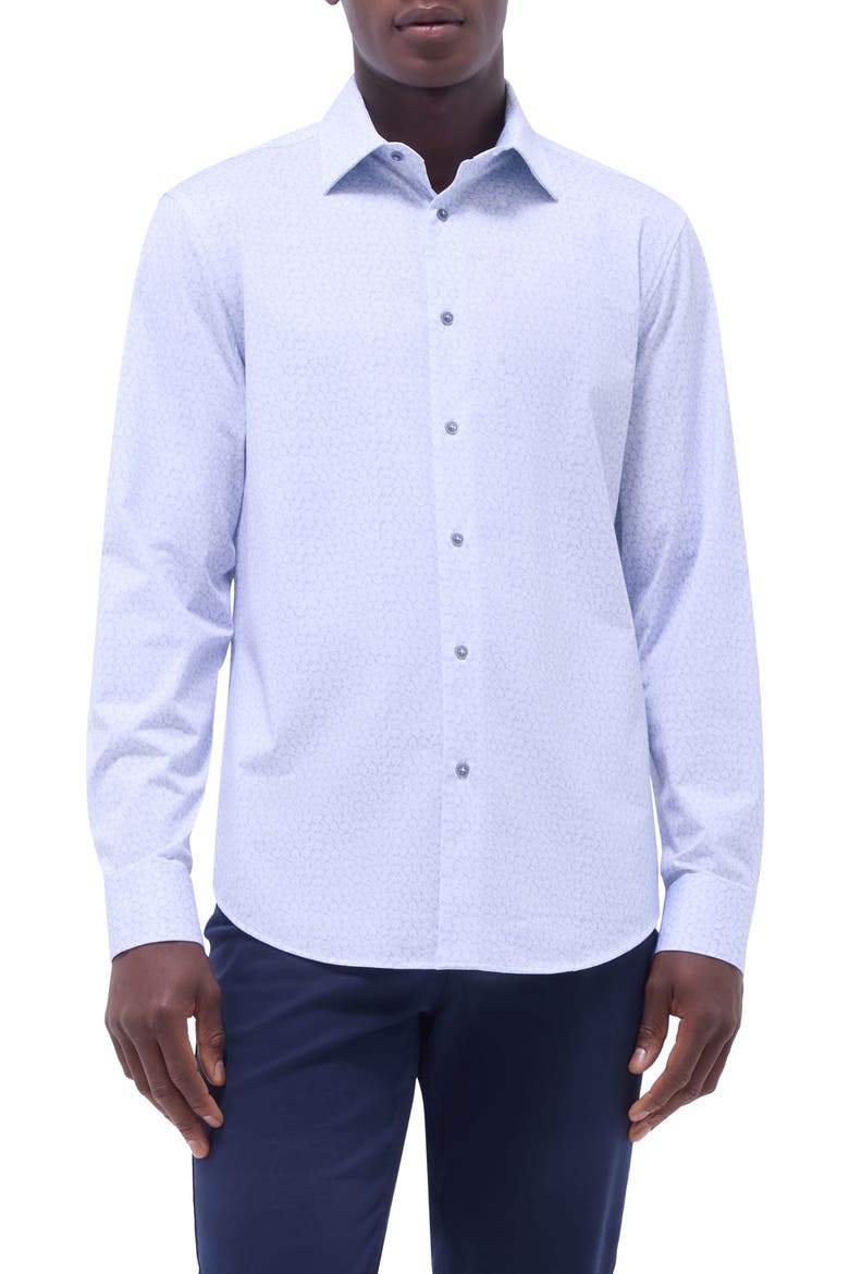 James OoohCotton® Leaf Print Button-Up Shirt, Main, color, AIR BLUE