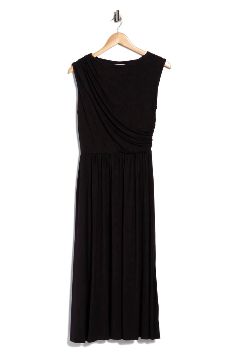 Ruched Sleeveless Midi Dress, Alternate, color, BLACK