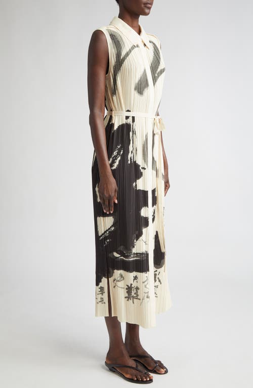 Jason Wu Collection Pleated Sleeveless Maxi Shirtdress With Artwork By Tong In Calico/black