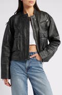 Free People Adrienne Leather Bomber Jacket
