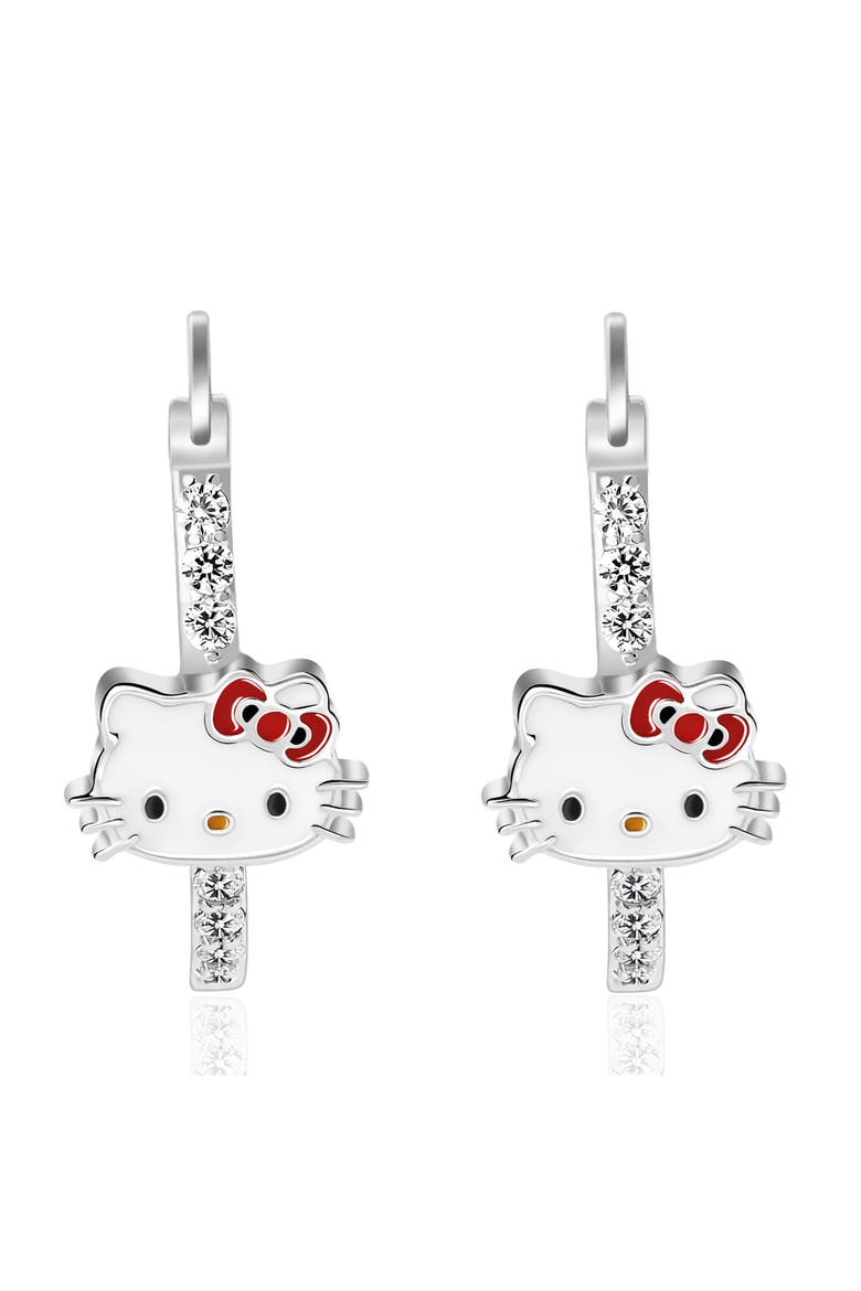 Cubic Zirconia and Enamel Hoop Earrings, Alternate, color, Silver