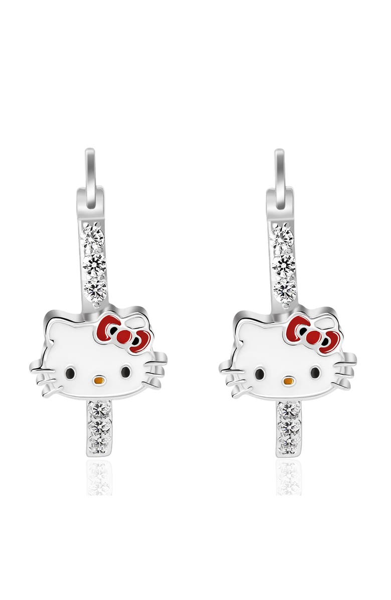 Hello Kitty Cubic Zirconia and Enamel Hoop Earrings, Alternate, color, Silver