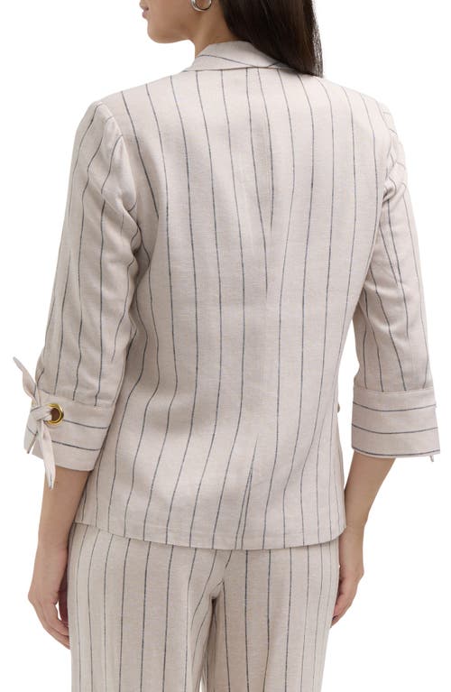 Ellen Tracy Linen Blend Blazer In Linen/black Stripe